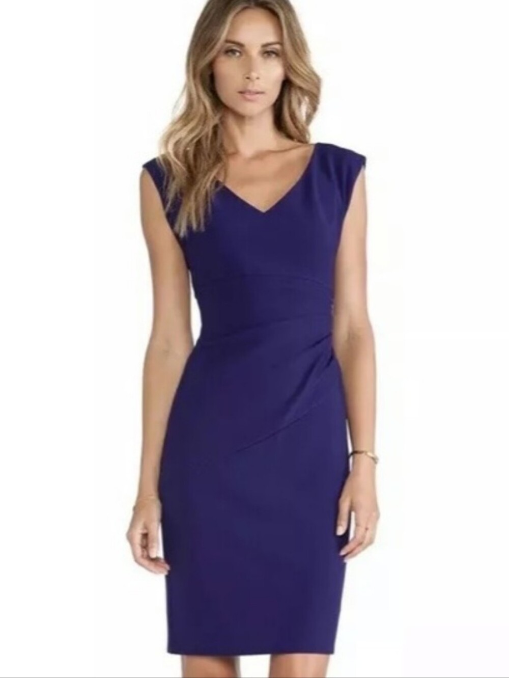 Diane von Furstenberg Bevin Ruched V-Neck Sheath Dress Purple Haze Size 4